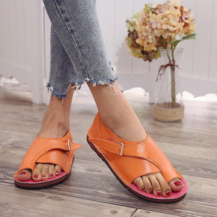 Women's Orthopedic Open Toe Leather Flat Bunion Sandals