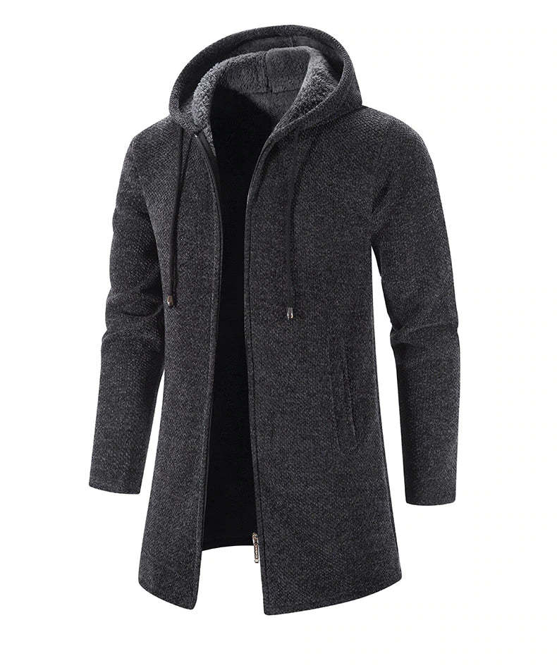  Men's Long Hooded Cardigan