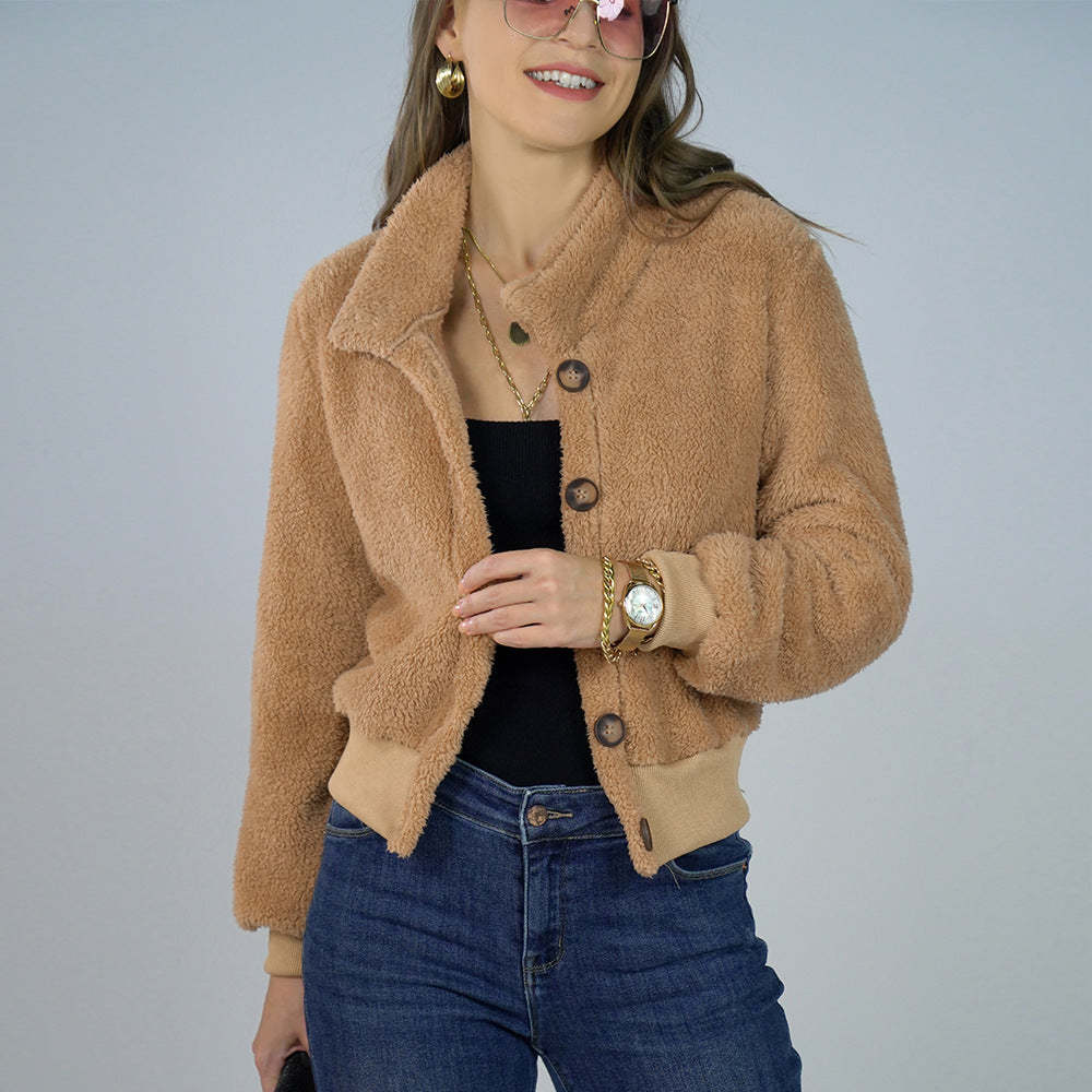Cozy Cropped Teddy Bear Fleece Jacket