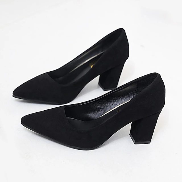 Women's Heels Pumps Suede Shoes Sexy Shoes Plus Size Party Outdoor Office Solid Colored High Heel Low Heel Chunky Heel Pointed Toe Elegant Sexy Minimalism Walking Suede Loafer