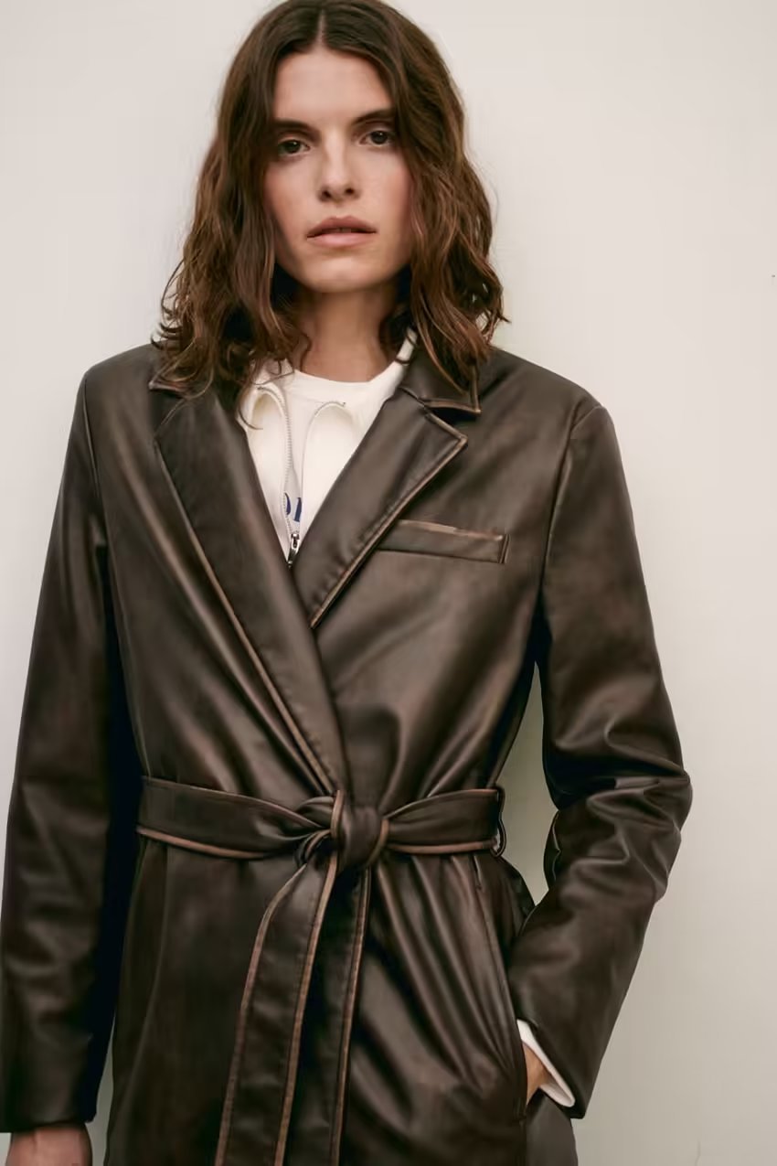 Women's Long Brown Leather Coat