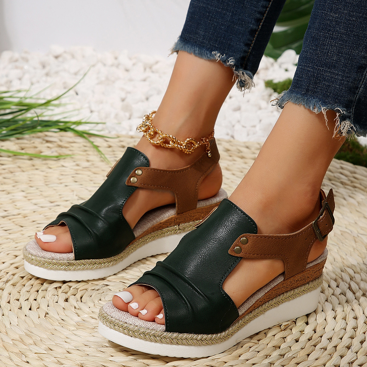 Flat Wedge Fish Mouth Leisure Sandals for Women