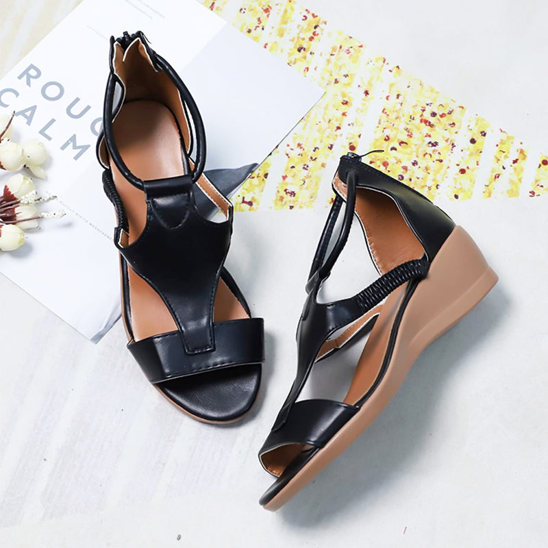 Orthopedic Leather Sandals with Heel