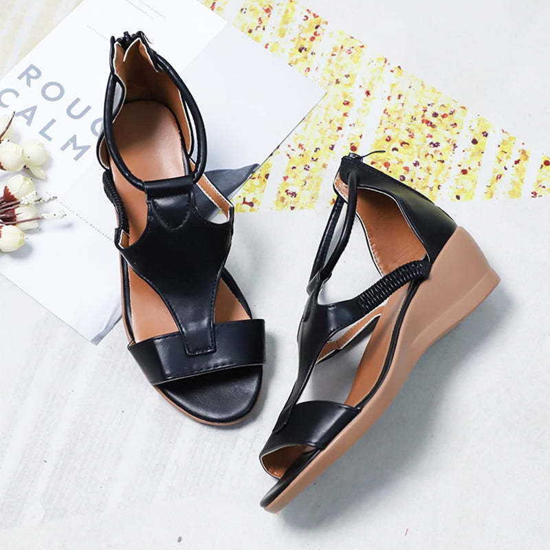 Orthopedic Leather Sandals with Heel
