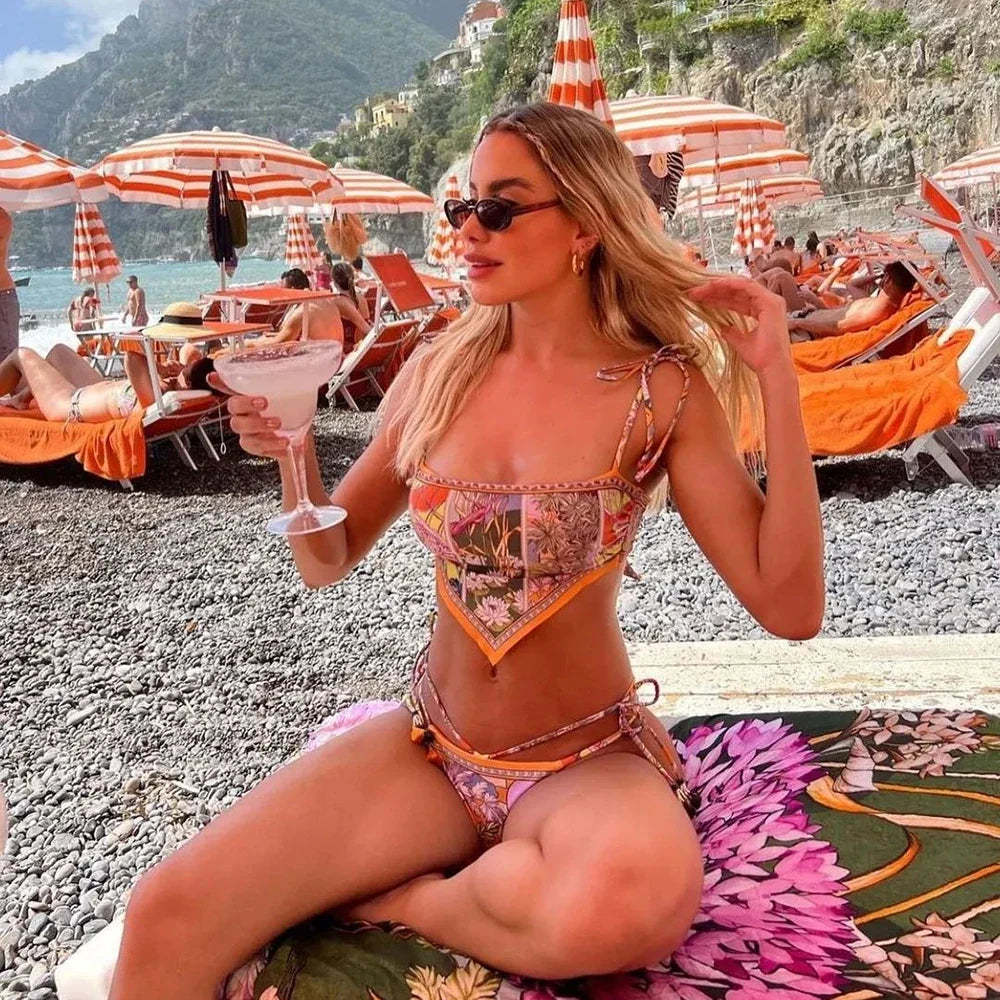 Printed Halter 2-Piece Bikini Set