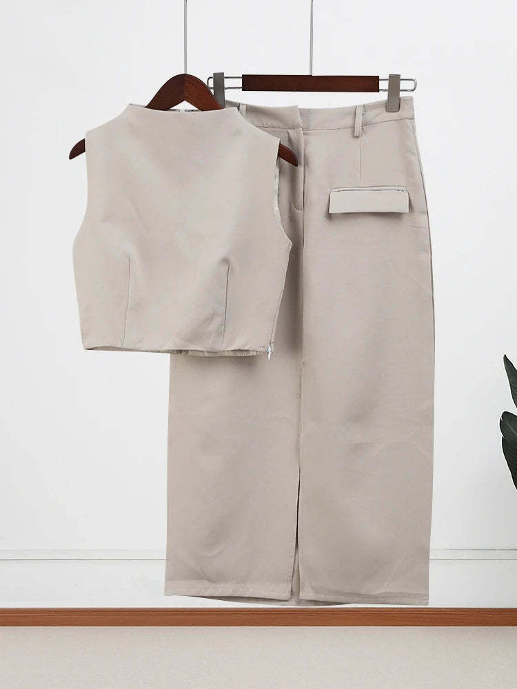 Two-Piece Midi Dress Set with Pocket Detail