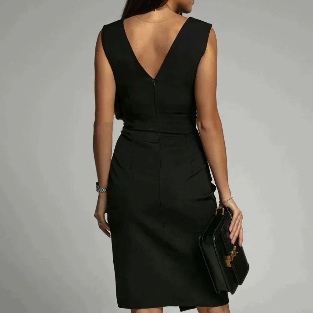  V-Neck Slit Midi Dress