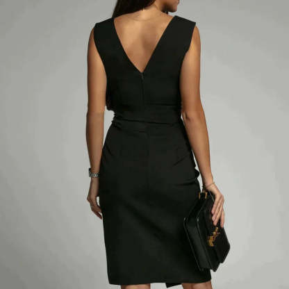 V-Neck Slit Midi Dress