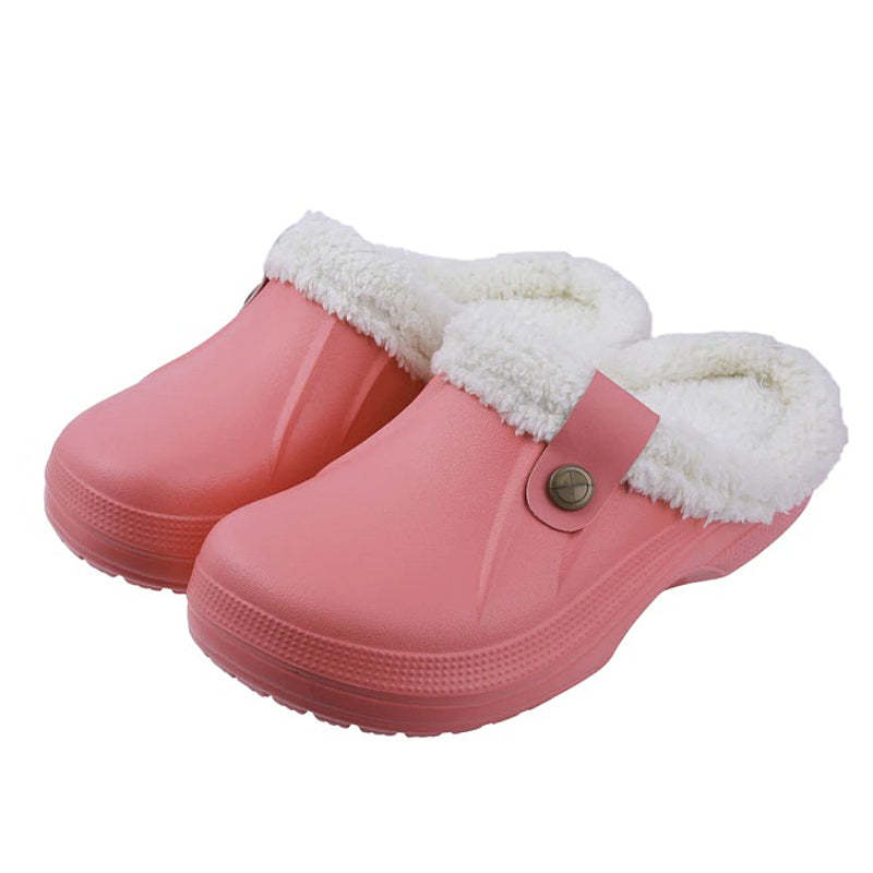 Plush Winter Slippers Women Heel Support Waterproof Slides