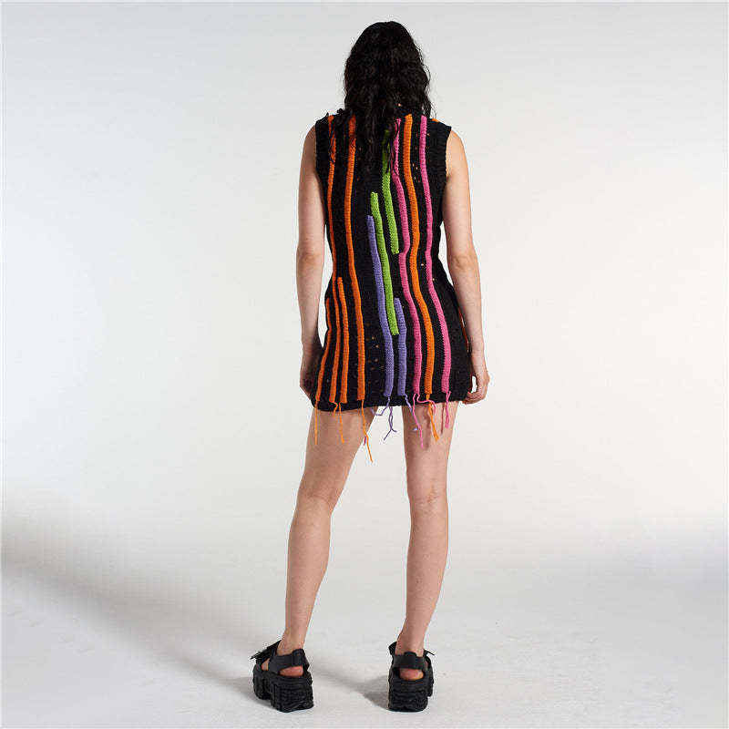 Knitted Mini Dress With Fringes