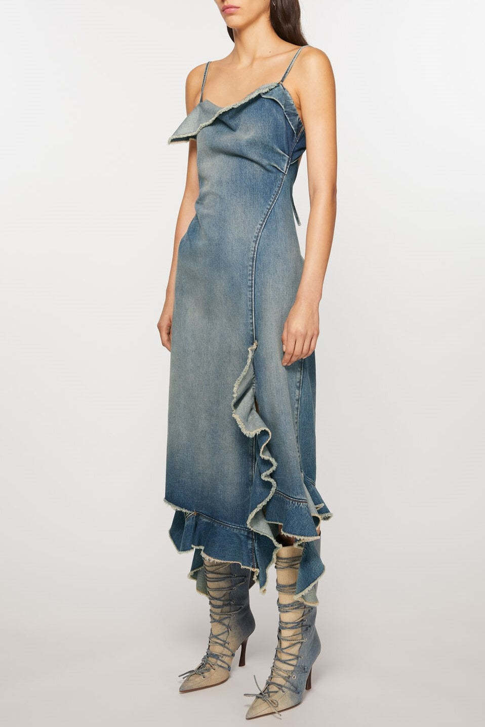 Denim Ruffle Midi Dress