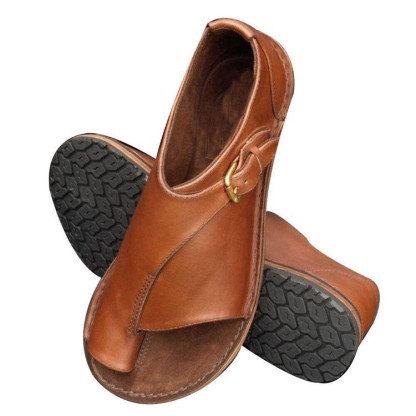 Women's Orthopedic Open Toe Leather Flat Bunion Sandals