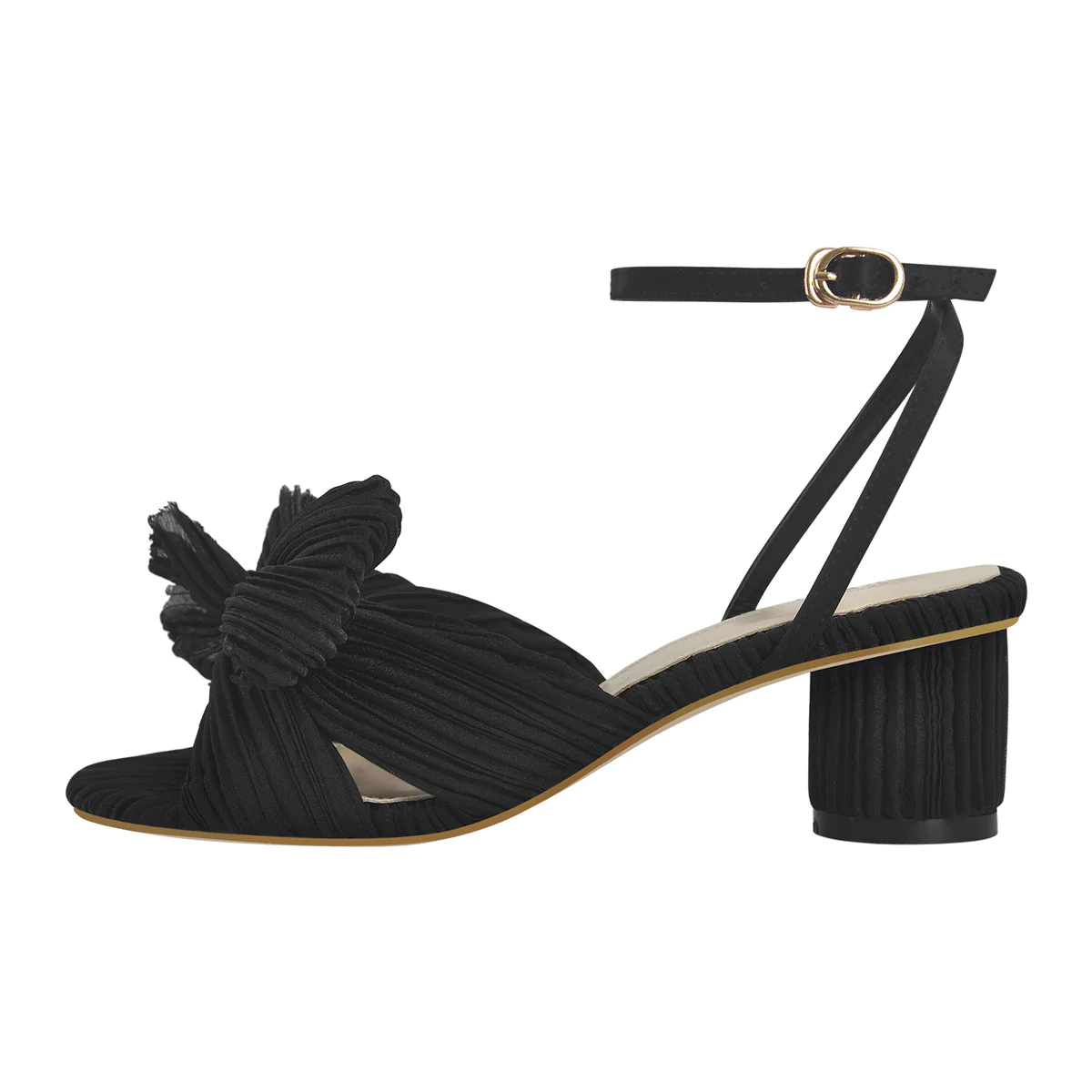 Women's Chunky Heel Pleated Bow Sandals
