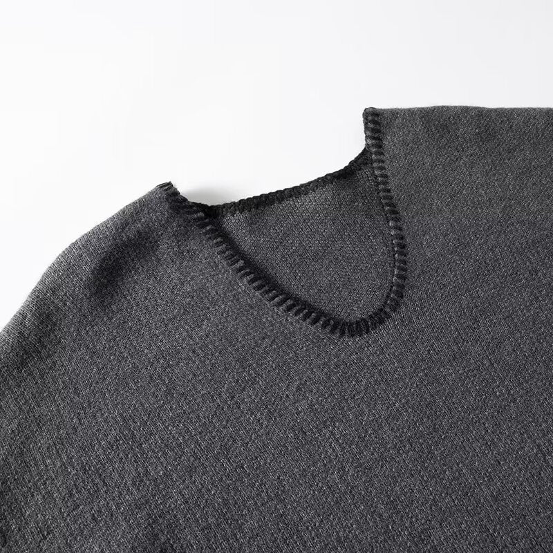 Charcoal Chic Wool-Blend V-Neck Pullover