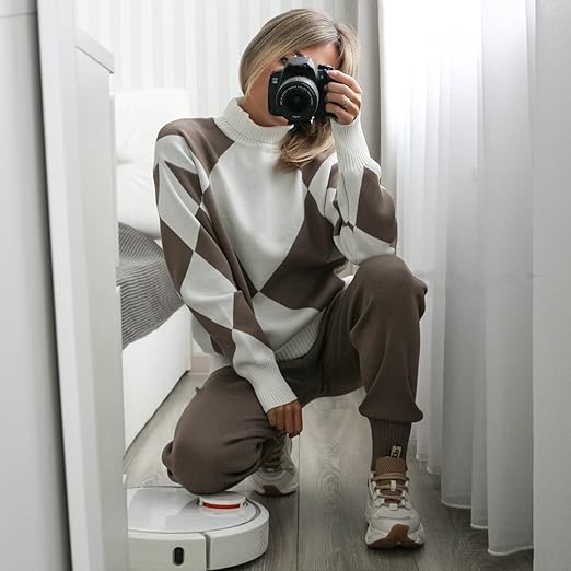 Knitted Two-Piece Set Geometric Print