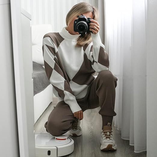 Knitted Two-Piece Set Geometric Print