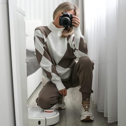 Knitted Two-Piece Set Geometric Print