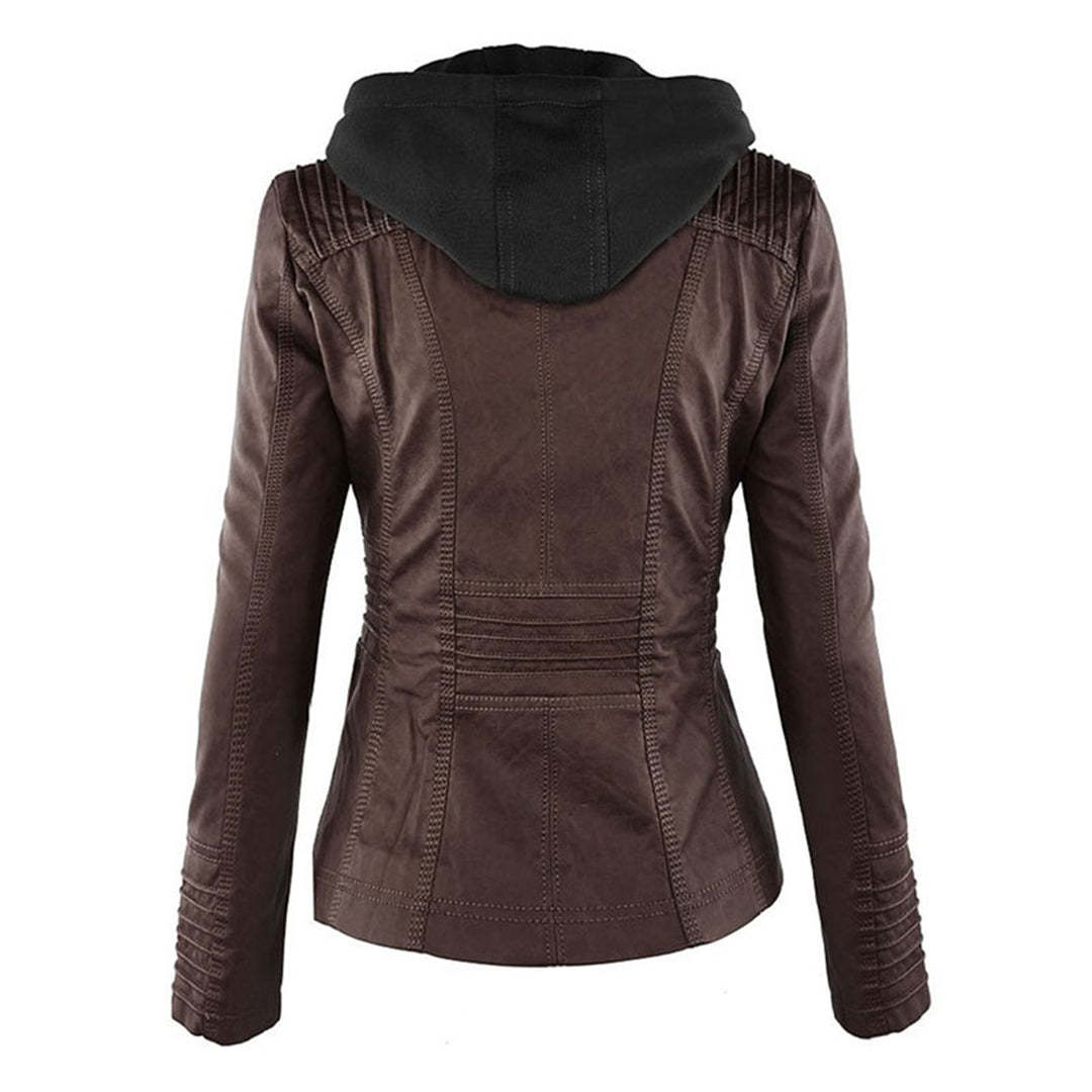 Vegan Leather Jacket With Detachable Hood