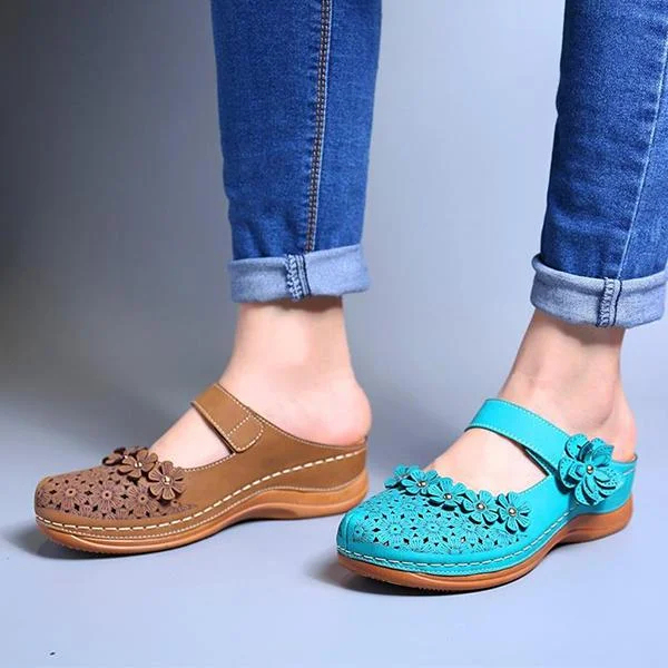 Comfy Floral Slip-On Wedge Sandal
