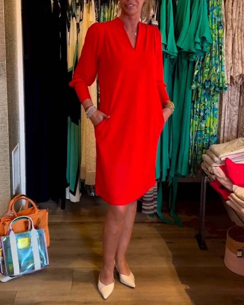 V-Neck Long-Sleeved Dress