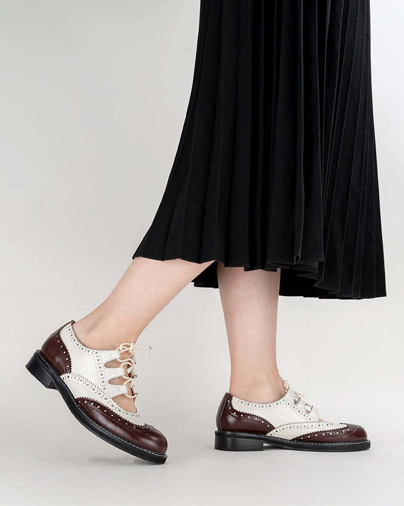 Women's Lace-Up Wingtip Perforated Leather Oxfords
