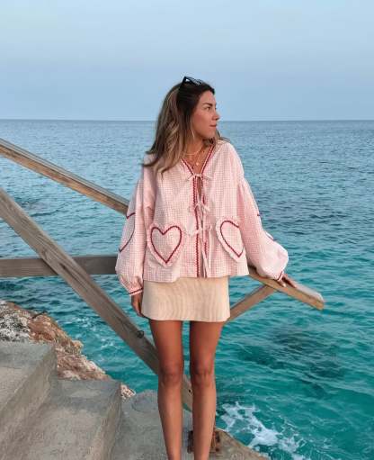Plaid Heart Lace-Up Shirt