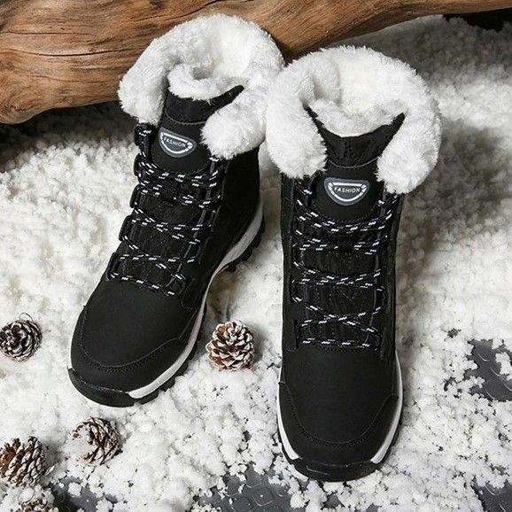 Women Anti-slip Fur Warm Waterproof Snow Boots Mid Calf