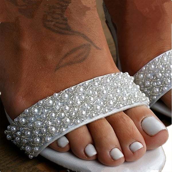 Peep Toe Chunky Heel PU Wedding Shoes Party Shoes With Pearl