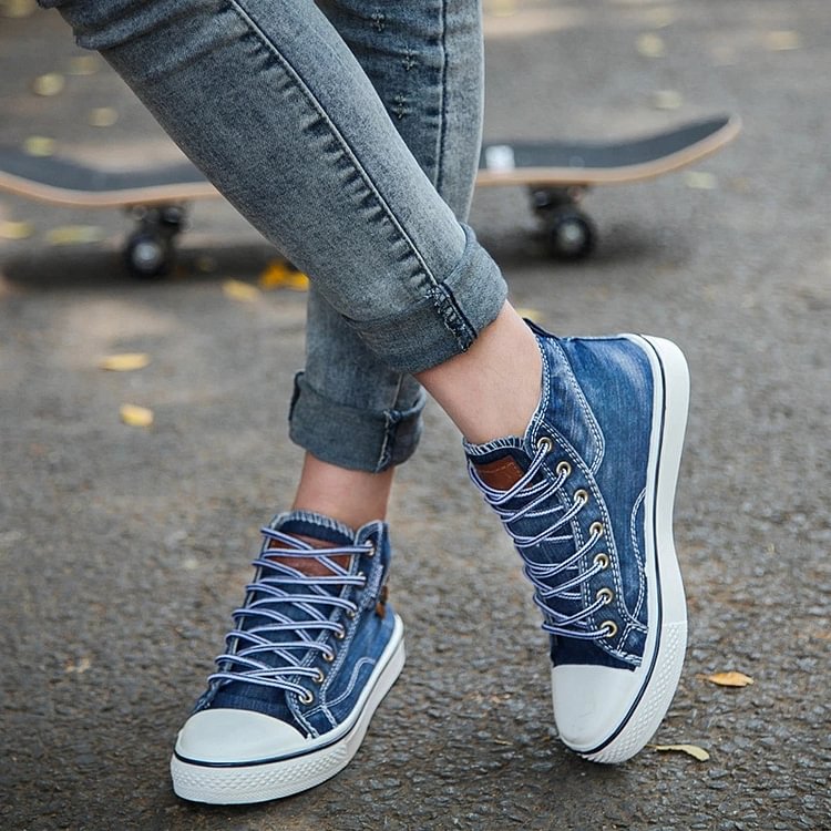 Women's High Top Canvas platform Sneaker Denim Shoes