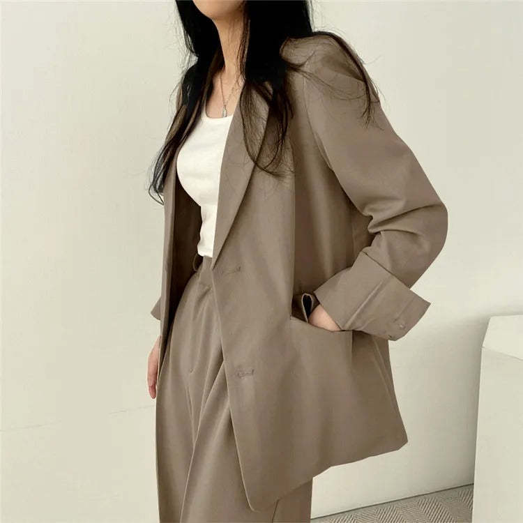 Plain Blazer and Straight Fit Pants Set