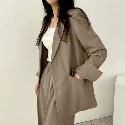 Plain Blazer and Straight Fit Pants Set