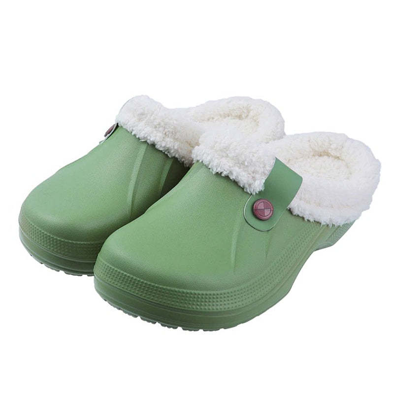 Plush Winter Slippers Women Heel Support Waterproof Slides