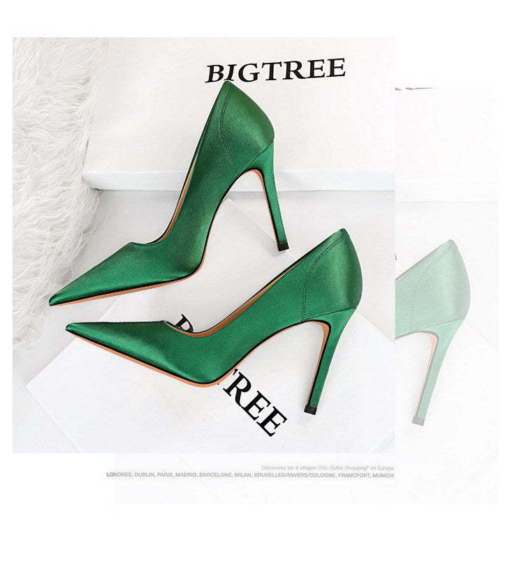Retro Stiletto-heeled Satin Shallow Pointed Shoes