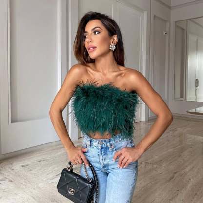 Strap Top With Imitation Feathers