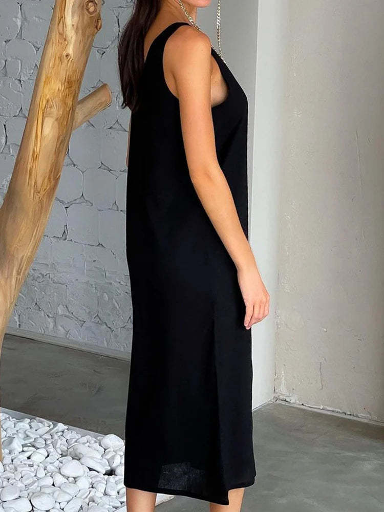 Linen Split Midi Dress