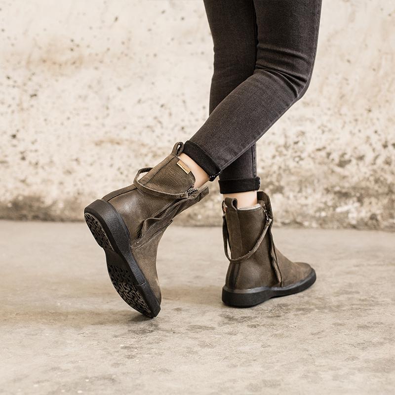 Waxing Leather Chelsea Boots Handmade British Boots Double Zip Fleece Lined Snow Boots