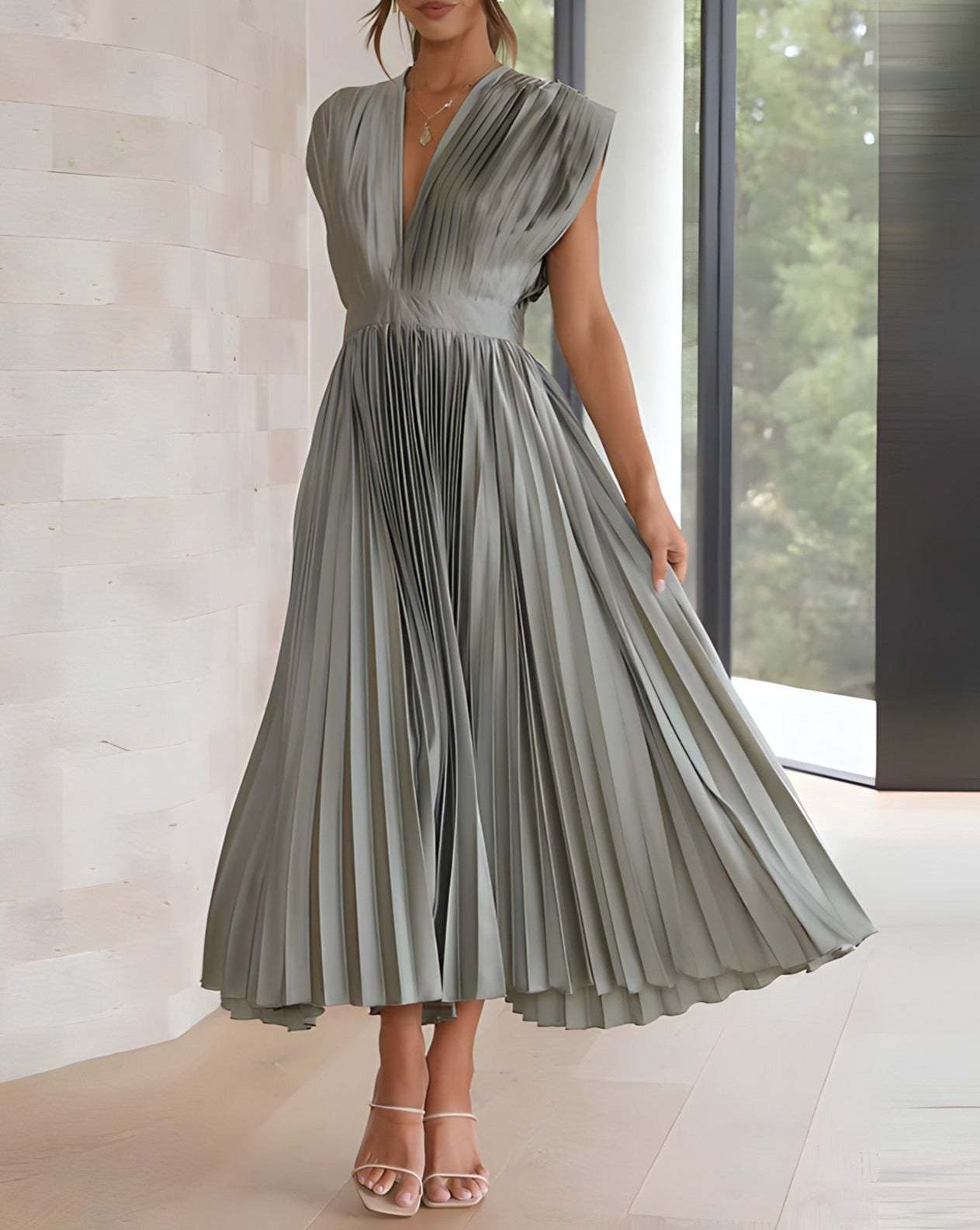 Flowy V-Neck Midi Dress