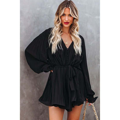 Lace-Up V-Neck Ruffle Dress