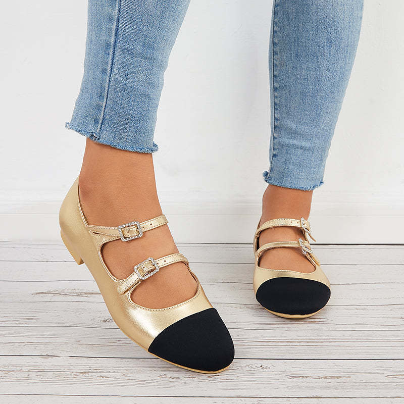 Ruond Toe Low Heel Mary Jane Pumps Buckle Dress Shoes