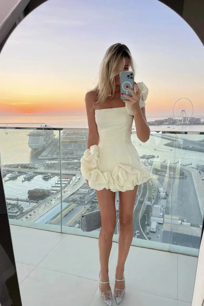 Ruffled Strapless Cocktail Dress