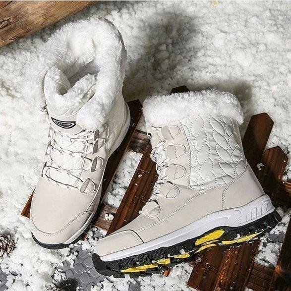 Women Anti-slip Fur Warm Waterproof Snow Boots Mid Calf