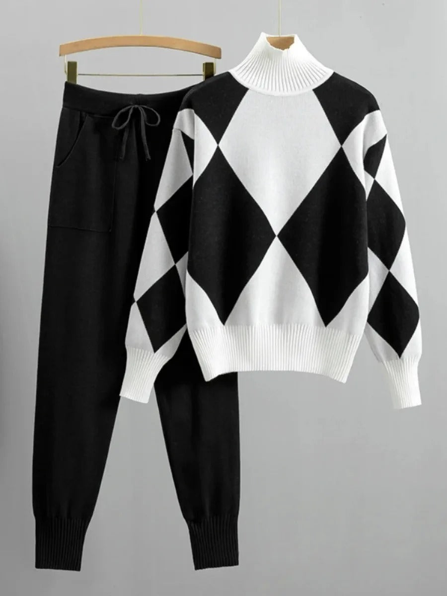 Knitted Two-Piece Set Geometric Print