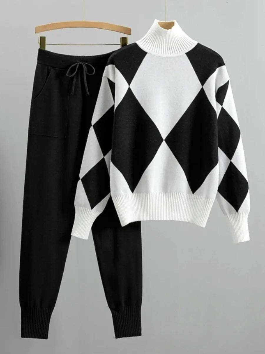 Knitted Two-Piece Set Geometric Print