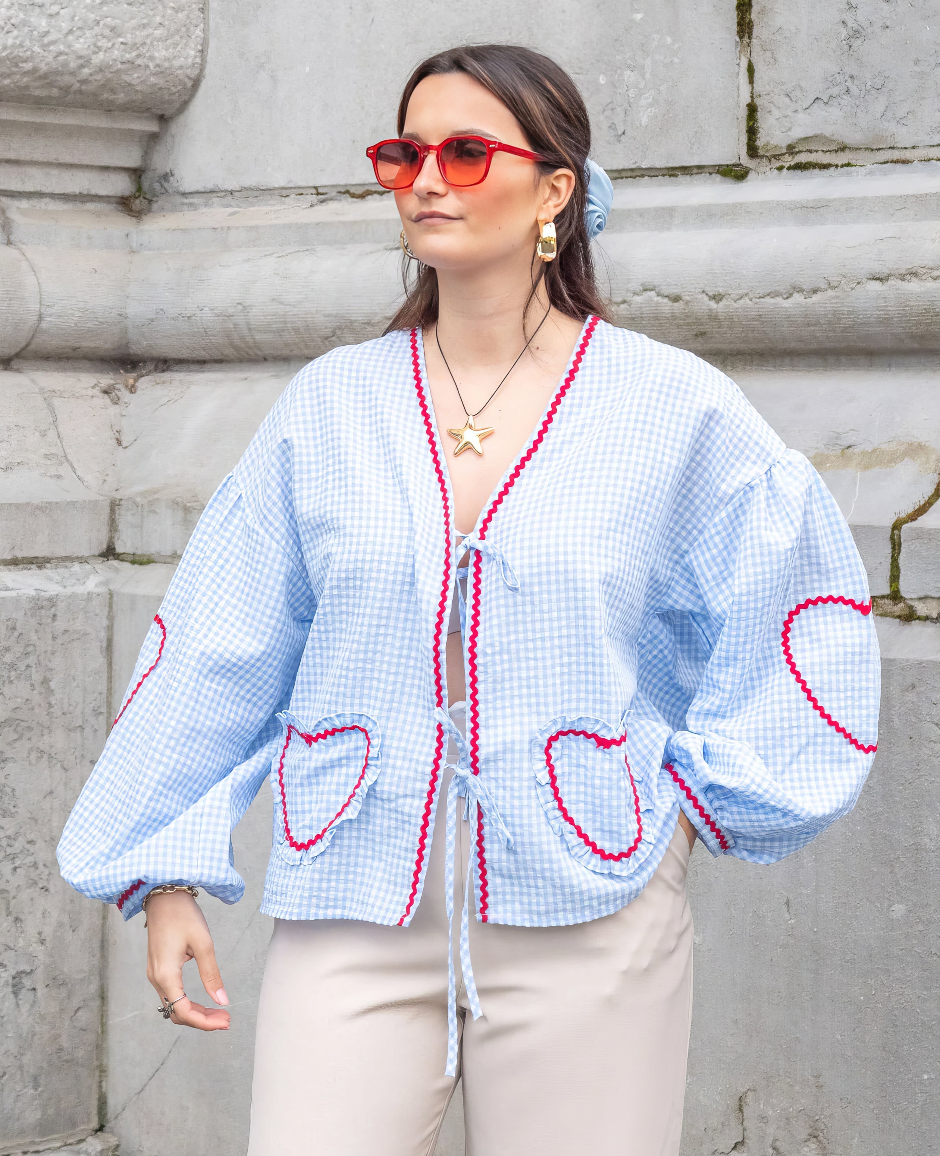 Plaid Heart Lace-Up Shirt