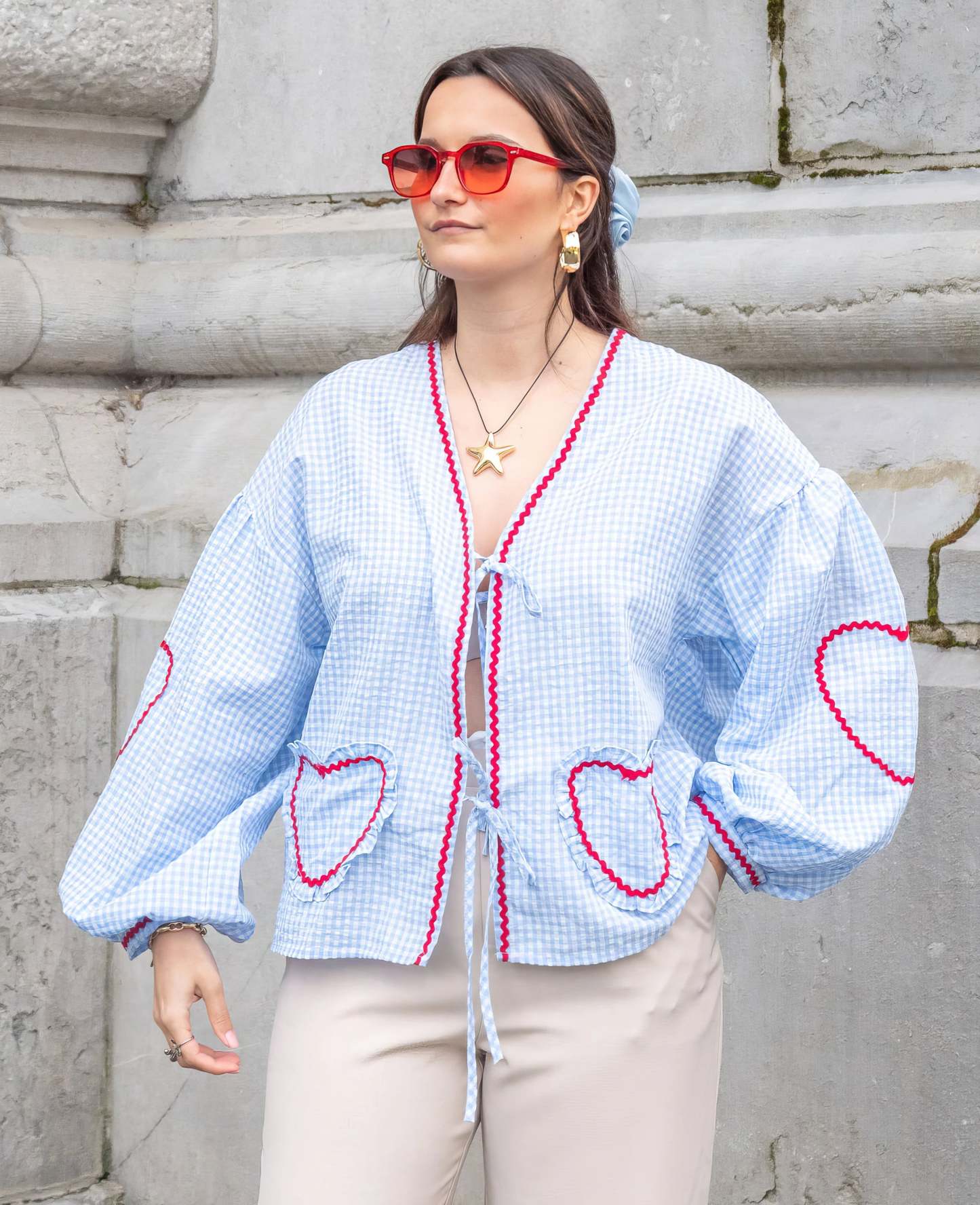 Plaid Heart Lace-Up Shirt