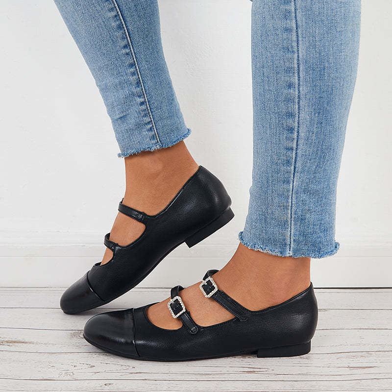 Ruond Toe Low Heel Mary Jane Pumps Buckle Dress Shoes