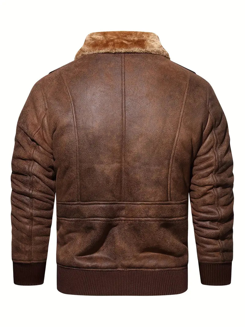 Vegan Leather Jacket with Shearling Collar