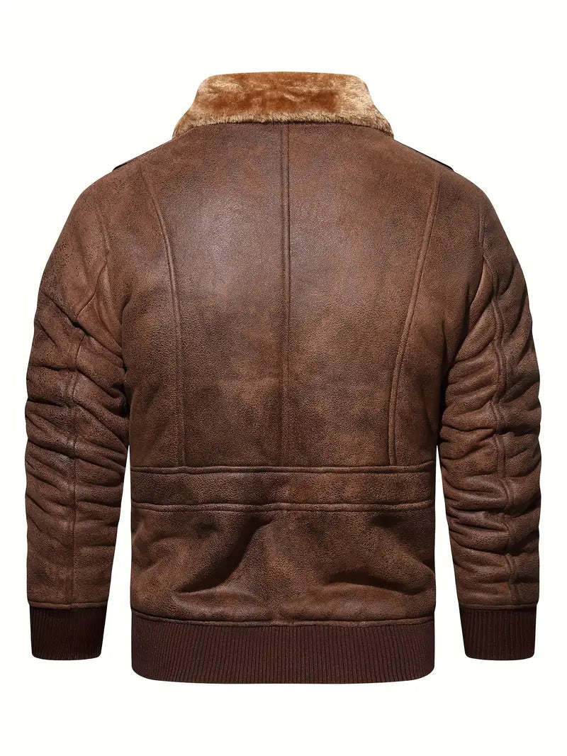 Vegan Leather Jacket with Shearling Collar