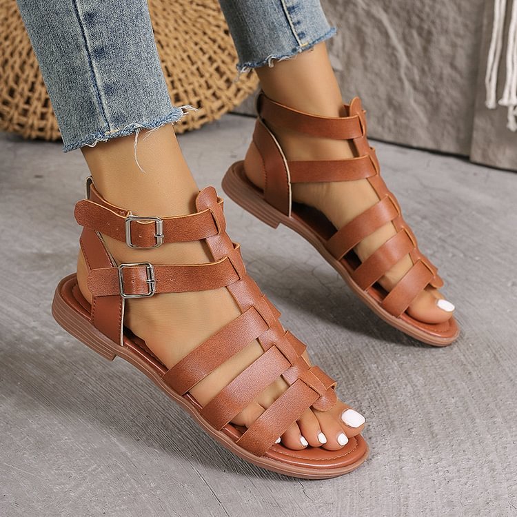 Summer Hollow Woven Thick Heel Non-Slip Sand Roman Shoes
