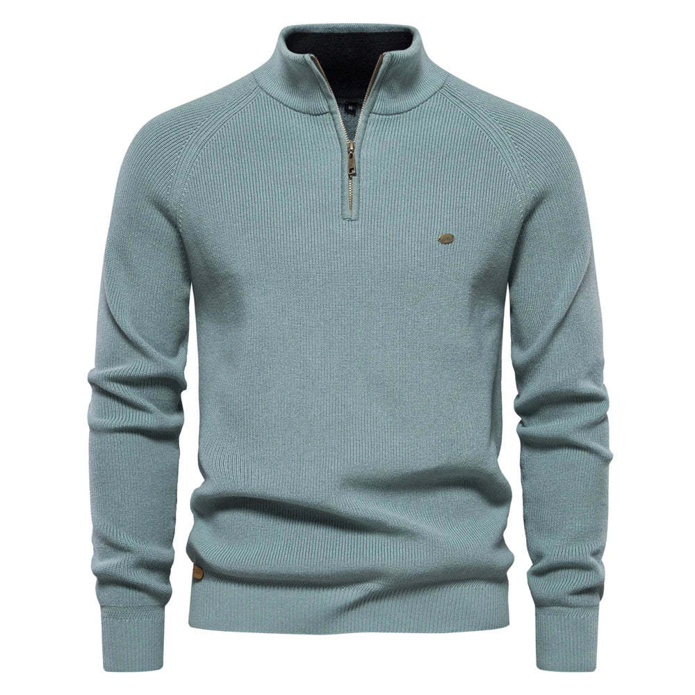 Quarter-Zip Quilted Ribbed Knit Sweater